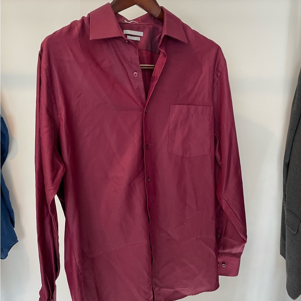 Men's Long Sleeve Dress Shirt - Bergundy - Slim Fit